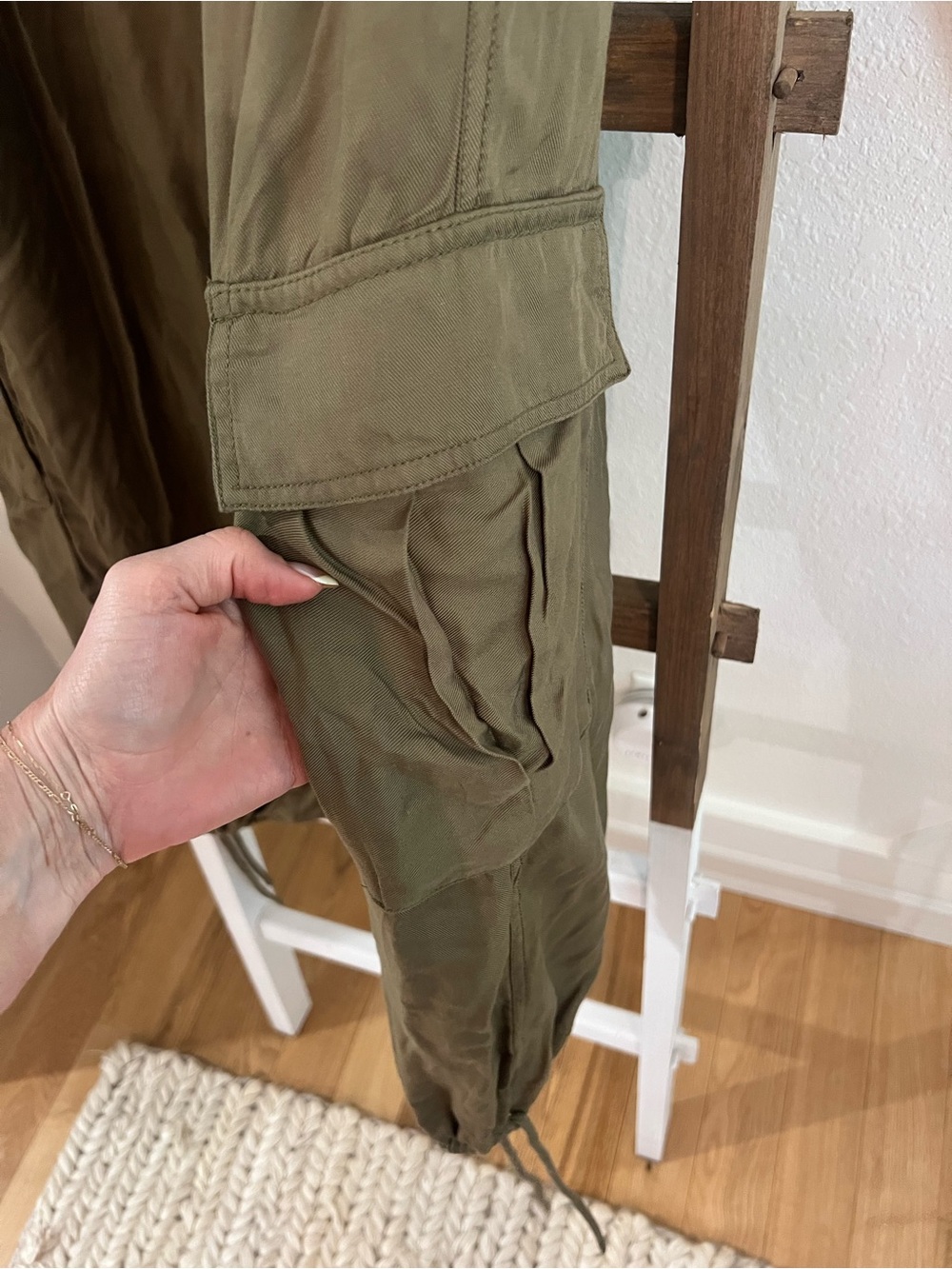 Free People Olive Green Cargo Drawstring Balloon Pants - Picture 2 of 6